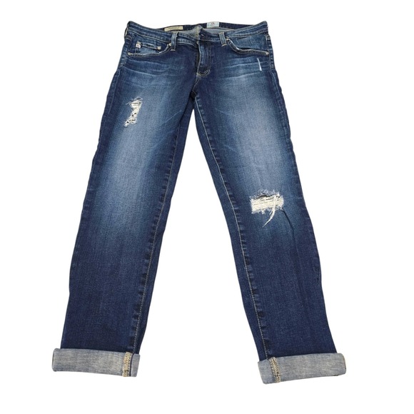 Ag Adriano Goldschmied Denim - AG Adriano Goldschmied The Stilt Roll Up Cigarette Jeans Distressed Blue Size 29
